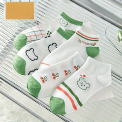 5 Pairs Cartoon Print Socks & Lightweight Low Cut Socks Women's