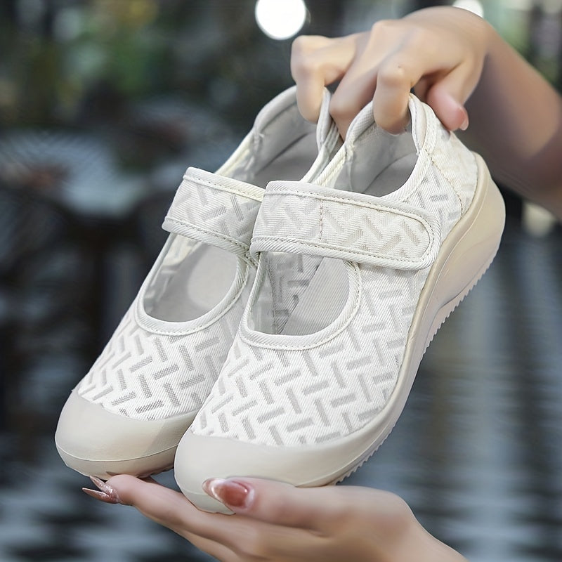 Breathable Women's Walking Shoes with Hook & Loop Fastener