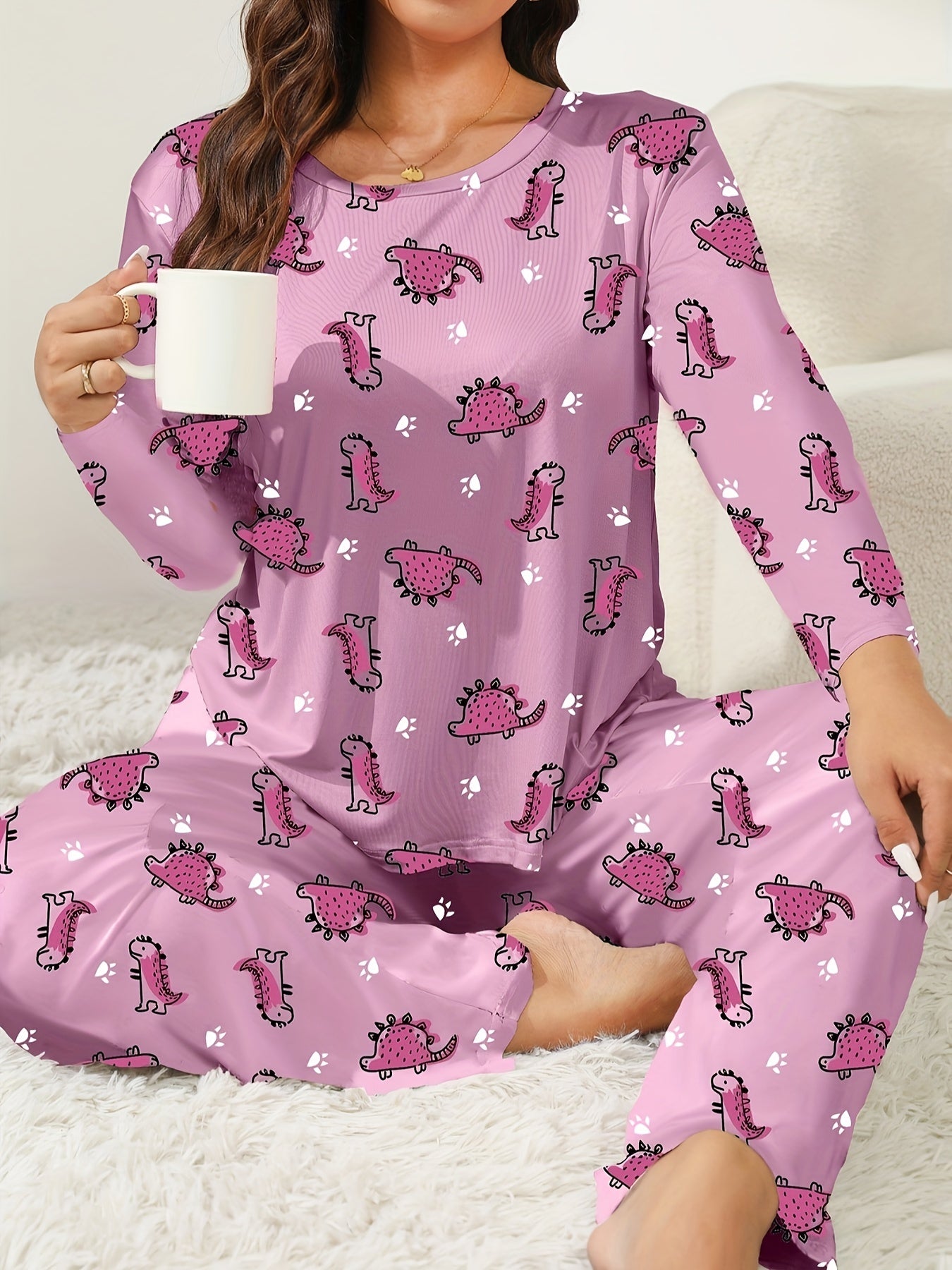  Dino & Paw Print Long Sleeve Pajama Set