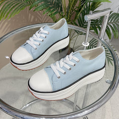 Women's Platform Canvas Lace Up Low Top Heightening Shoes