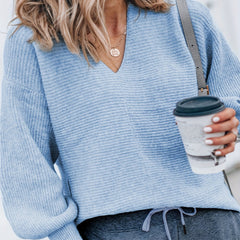  Lantern Sleeve V Neck Sweater
