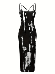  Sexy Dress Women's Plus Random Print Strappy Cut Out Cami Maxi Dress