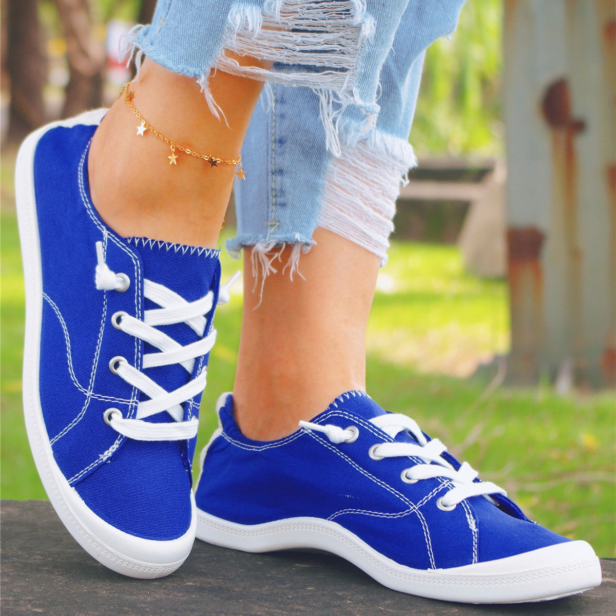 Women's Flat Canvas Shoes Lightweight Lace-up Casual Low Top Walking Shoes