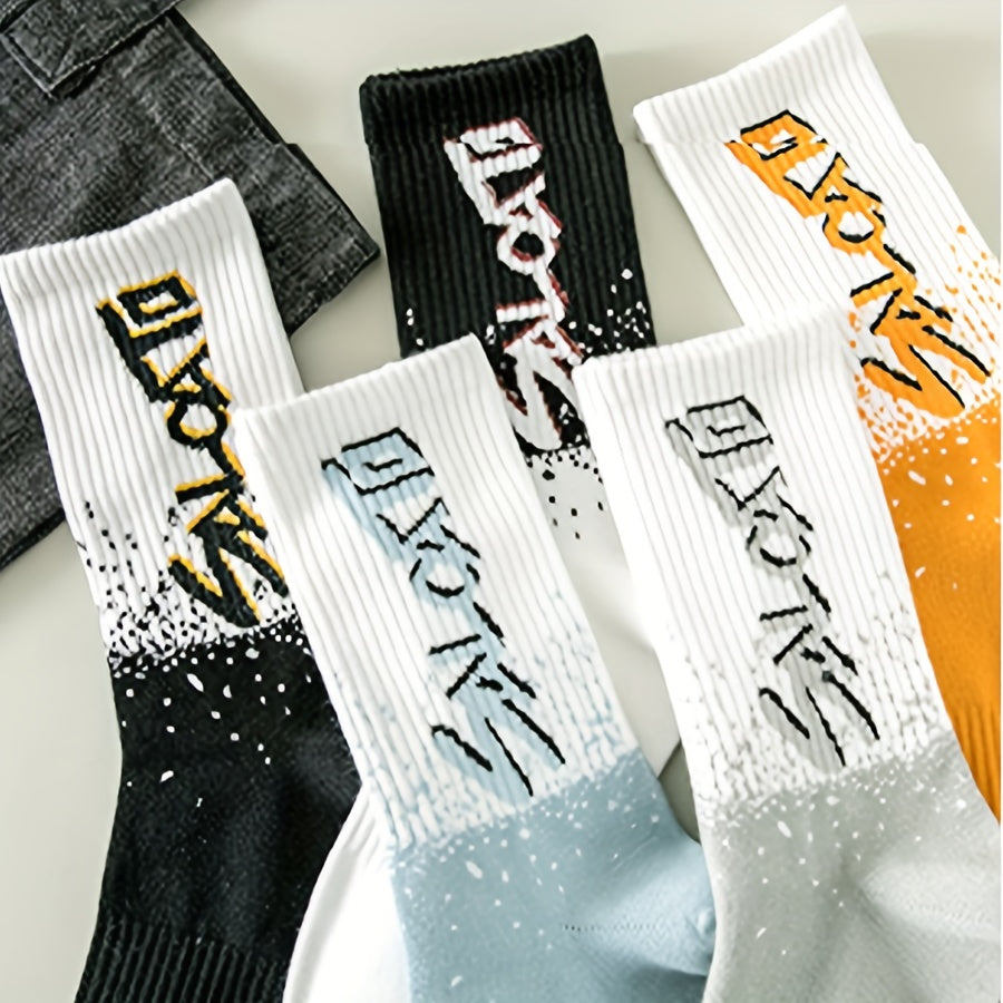 5 Pairs Letter Print Socks Comfy & Breathable Mid Tube Socks Women's Stockings