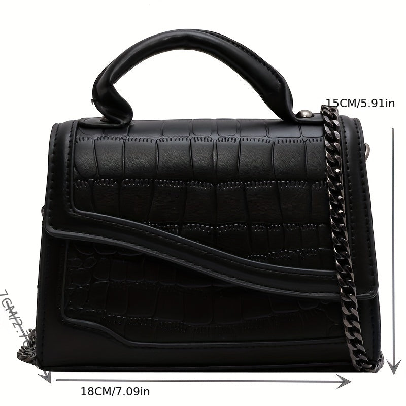 Asymmetrical Crossbody Bag PU Leather Metal Chain Mini Handbag