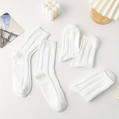 5 Pairs Solid Socks Comfy & Breathable Women's Stockings