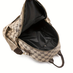 Vintage Geometric Print Backpack Retro PU Leather Daypack