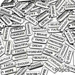 80pcs Word Charms Pendants for DIY Jewelry Making