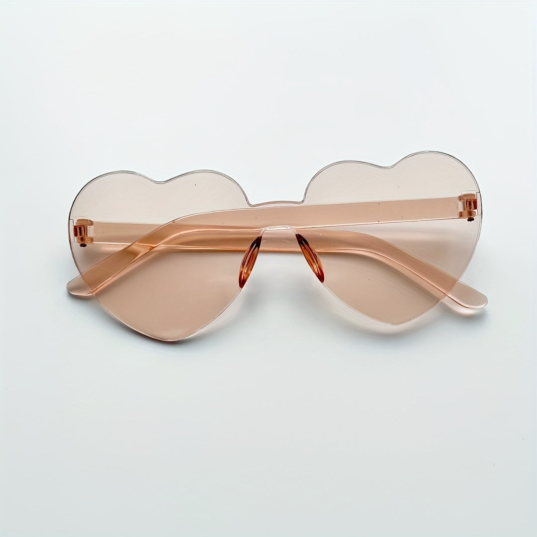Heart One Piece Sunglasses Rimless Decorative Glasses for Party Beach Club