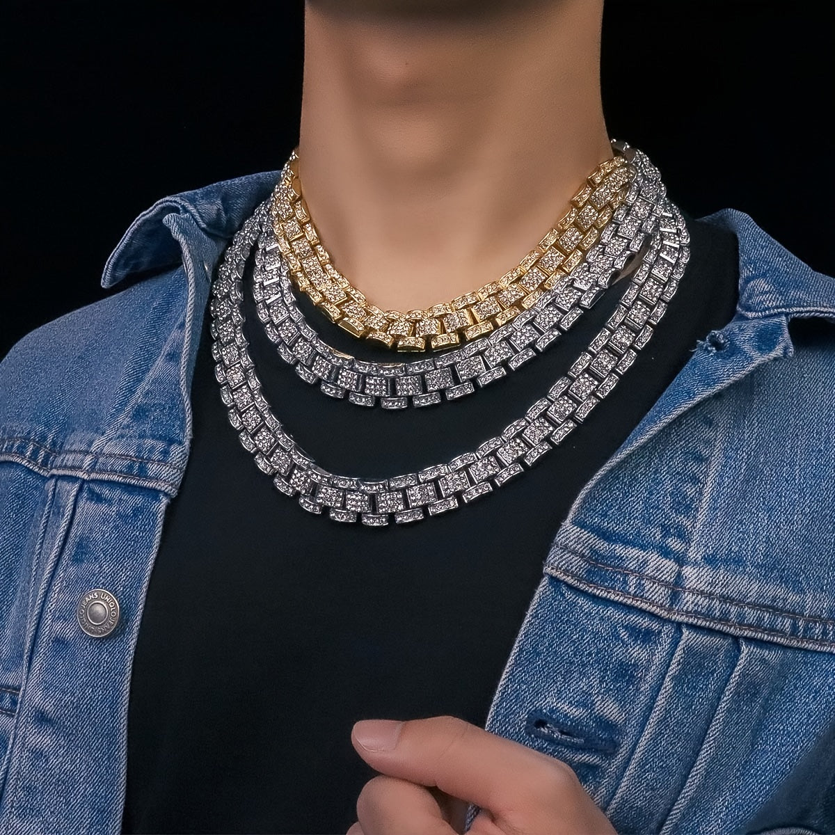Hip Hop Cuban Link Chain Bracelet Men Necklace Jewelry