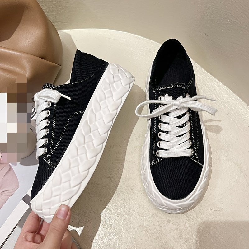 Women's Lace Up Platform Skate Shoes Low Top Sneaker