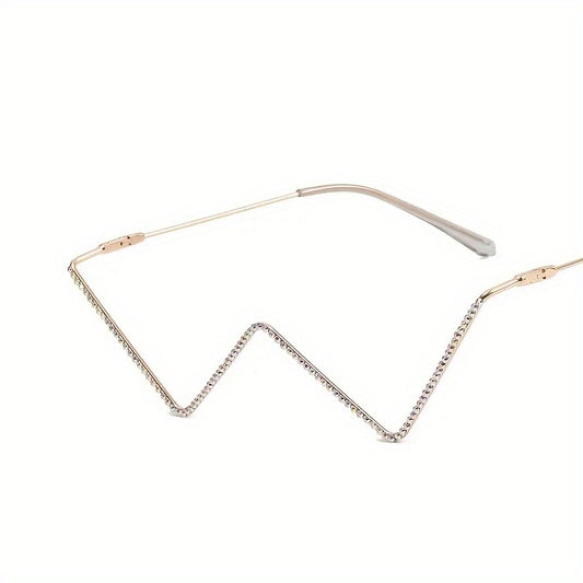 Rhinestone Decor Lensless Glasses W Shaped Frame Photo Prop Eyewear