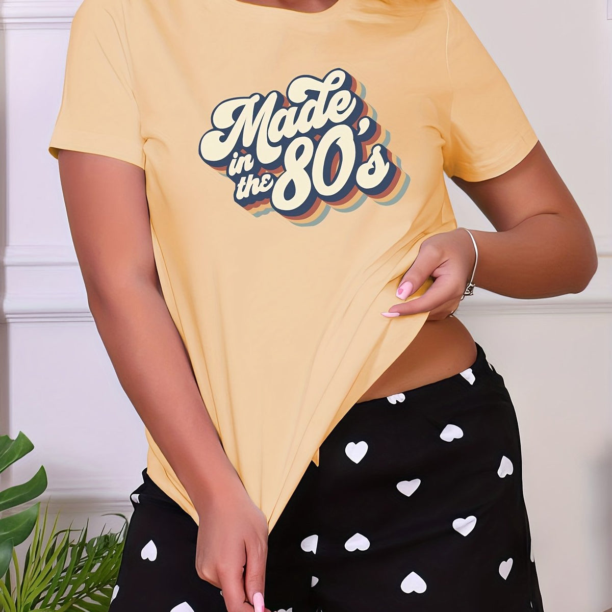 Casual Short Sleeve Crew Neck Top Women's Sleepwear