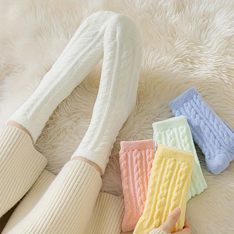 5 Pairs Twist Textured Mid Tube Socks Women's Stockings & Hosiery