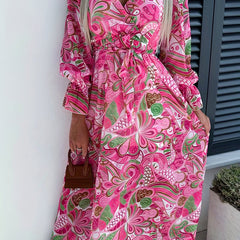  Allover Print Flounce Sleeve Maxi Dress