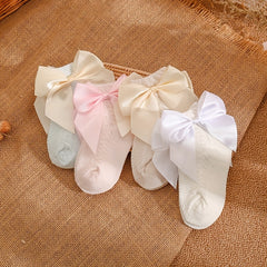 Girls' Retro Mesh Court Style Crew Socks, Big Bow Design
