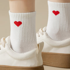 5pairs Heart Embroidery Mid Tube Socks Women's Stockings Pack
