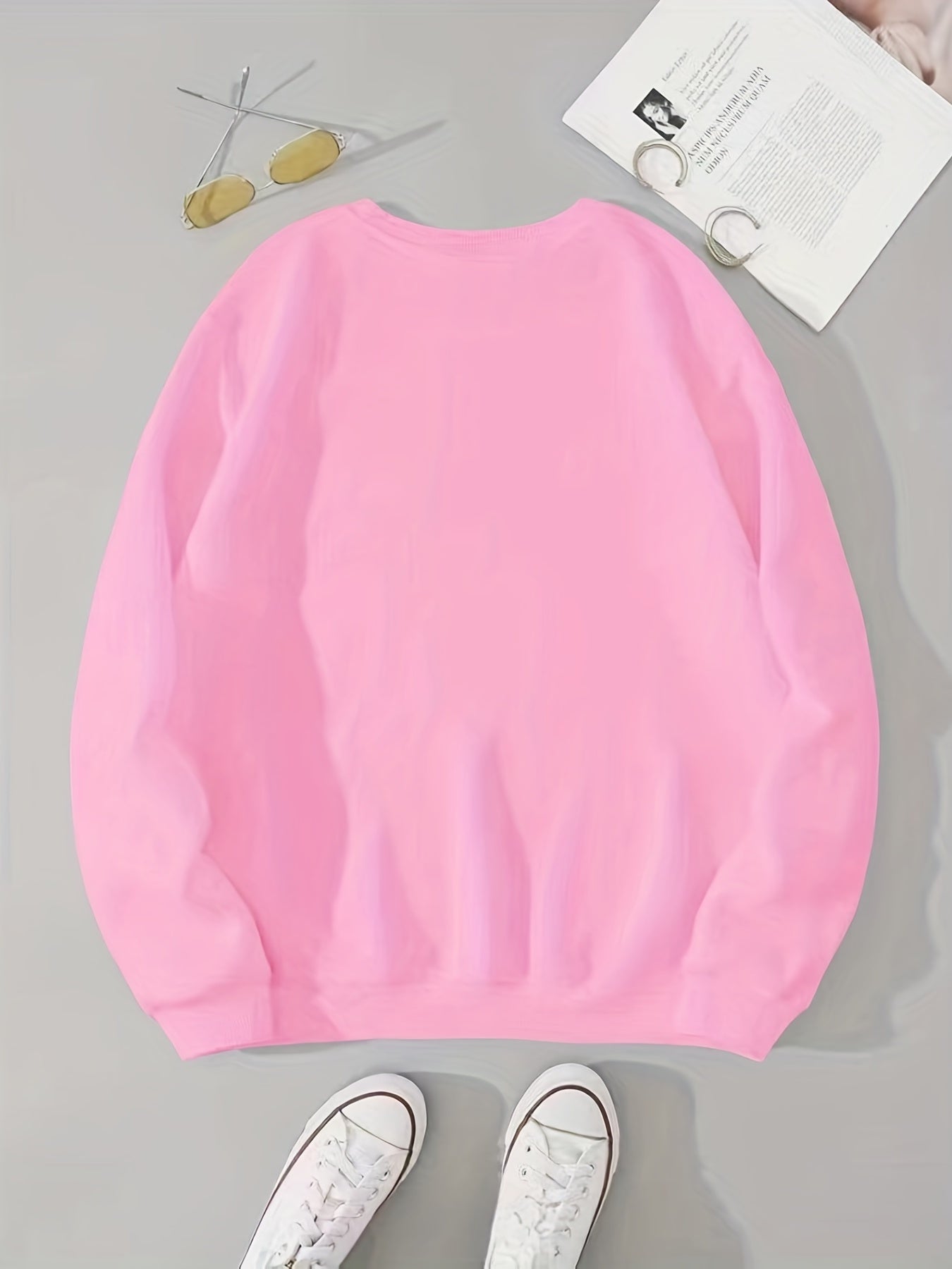 Bear Print Crew Neck Pullover Sweatshirt for Women