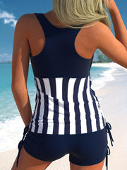 Plus Size Striped Tankini Set Racer Back Top & Shorts