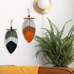 Boho Leaf Macrame Wall Hanging with Wooden Bead