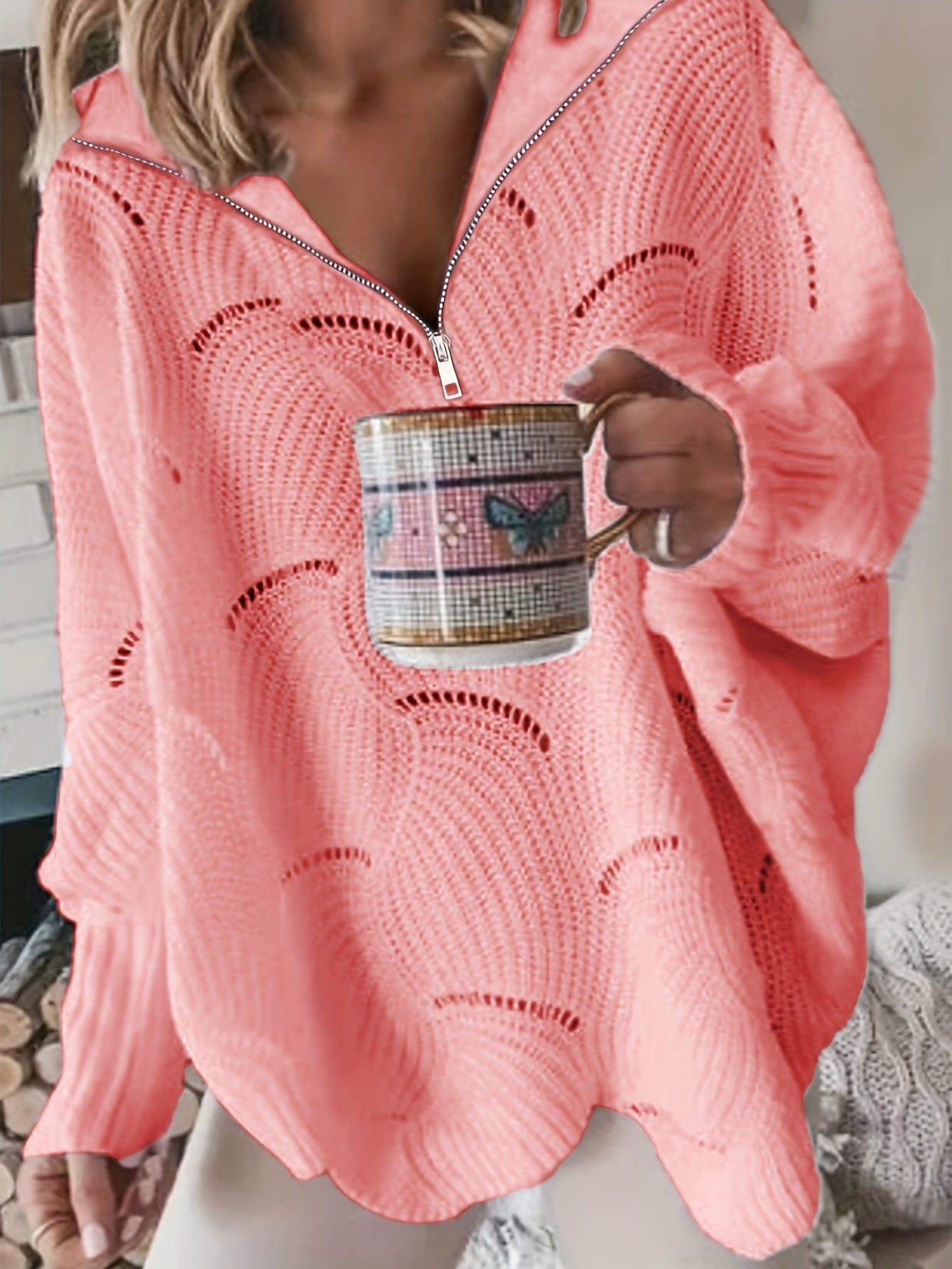  Casual Sweater Women's Plus Knitted Half Zipper Long Sleeve Pullover