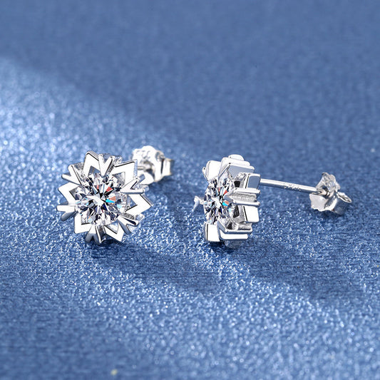 Snowflake Zircon Stud Earrings 18K Plated Wedding Party Jewelry Gift