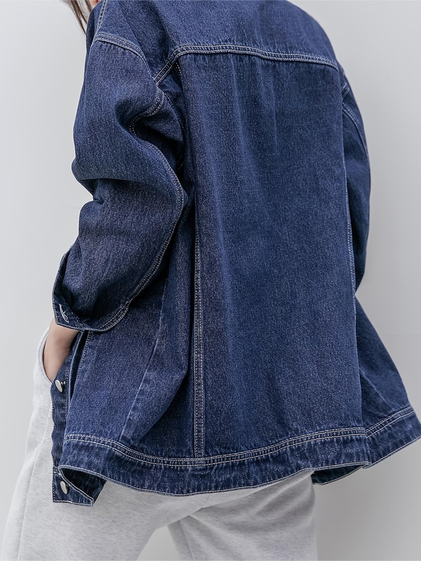 Women's Long Sleeves Denim Jacket Single Breasted Button Flap Pockets Lapel Coat