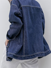Women's Long Sleeves Denim Jacket Single Breasted Button Flap Pockets Lapel Coat