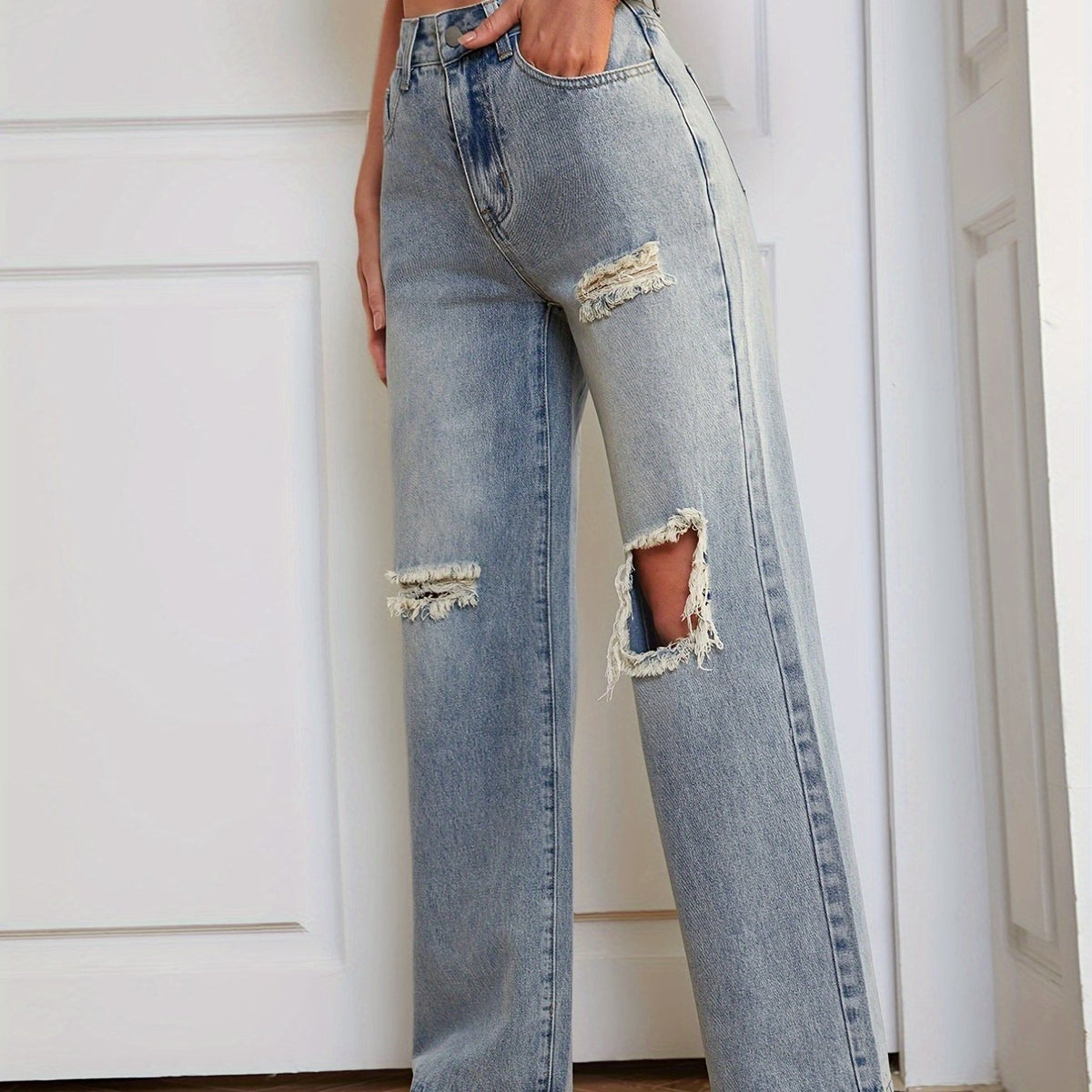 Distressed High Waist Jeans Loose Fit