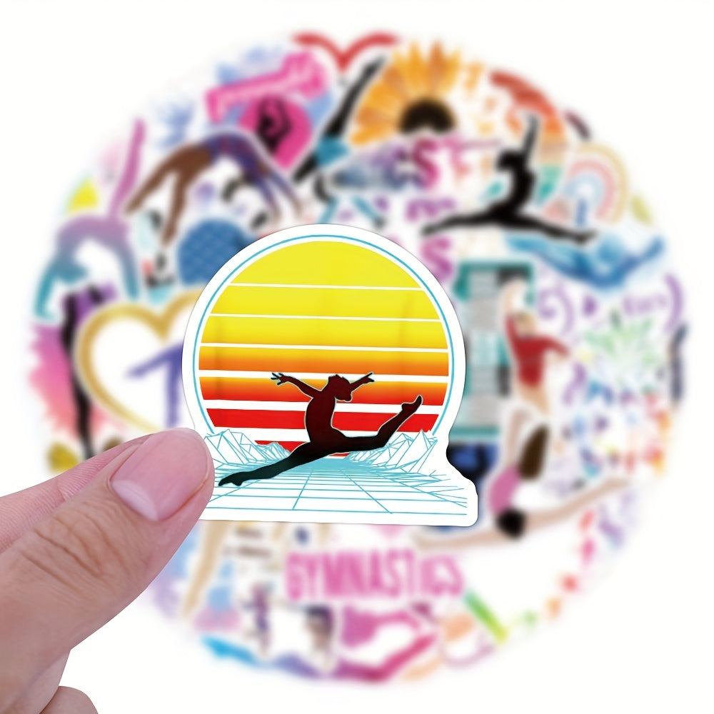 Sunset Gymnastics Sticker Vibrant Silhouette with GYMNASTICS Text