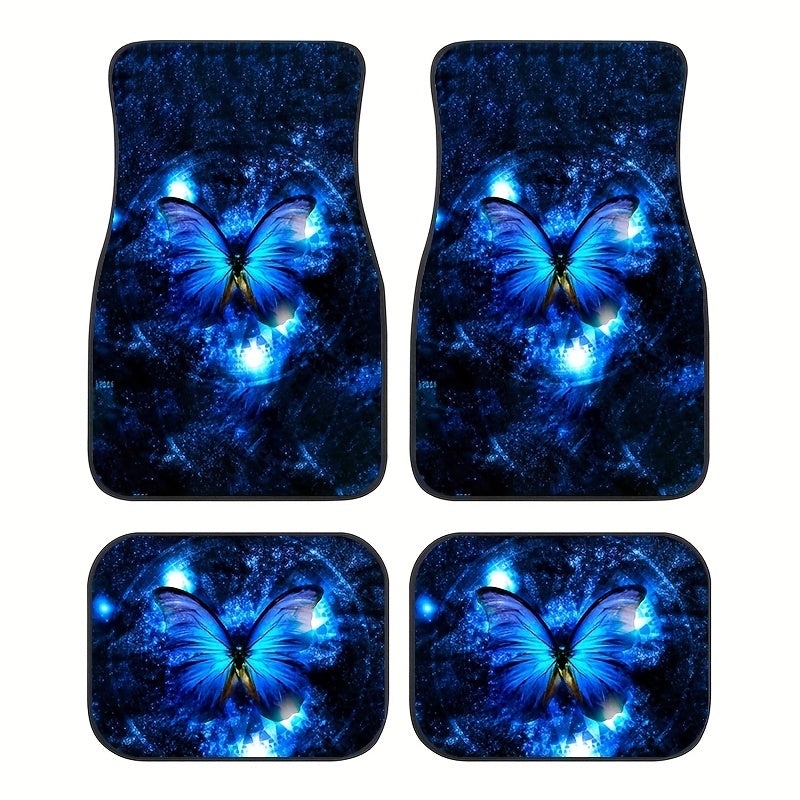 4pcs Butterfly Pattern Car Seat Cover Set Front & Rear Seat Mat Car Interior Acc