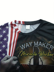 Men's American Flag Print T-Shirt for Sports & Workouts