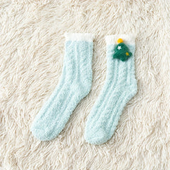 4 Pairs Cartoon Fuzzy Socks Comfy & Mid Tube Women's Stockings & Hosiery