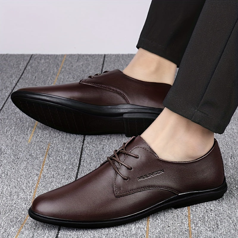 Men's Pointed Toe Leather Lace up Oxford Shoes Soft Sole