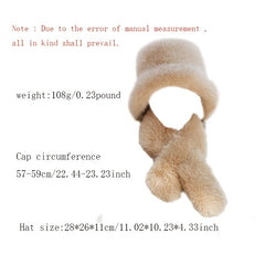 Winter Thick Warm Bucket Hat Scarf Set Plush Fisherman Fuzzy Fluffy Cap