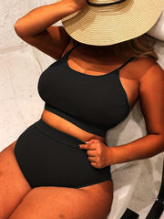  Casual Bikini Set Solid Round Neck Cami Top & Underwear Swimsuit