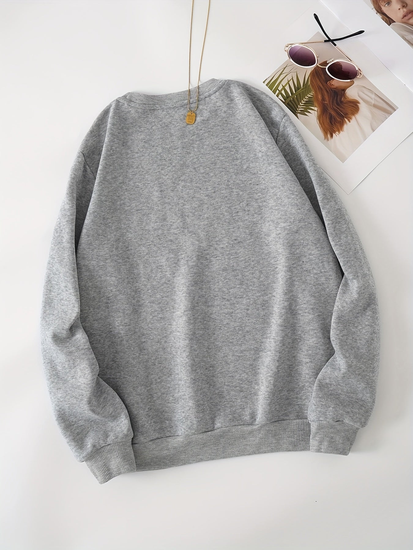 Women's Solid Crew Neck Sweatshirt for Fall & Winter