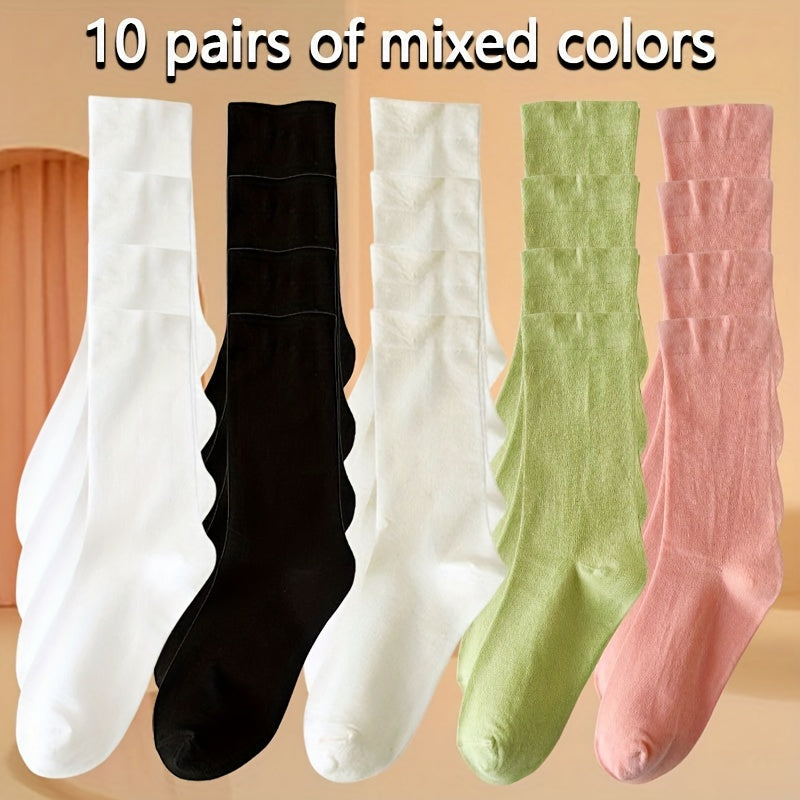 Women's Solid Mid Tube Socks, 5 Pairs