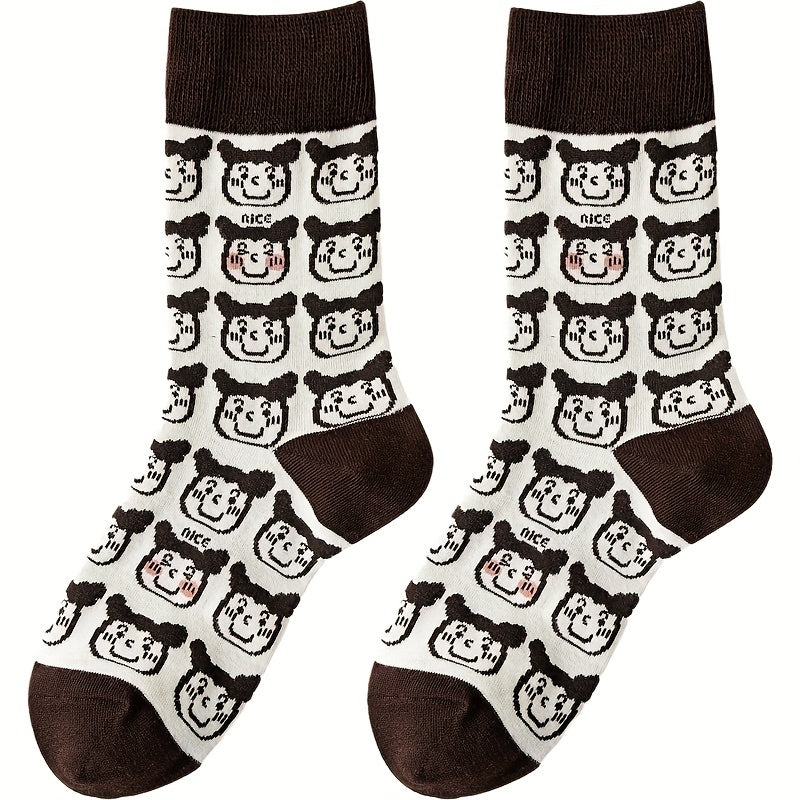 5 Pairs Cartoon Print Comfy Mid Tube Socks Women's Stockings