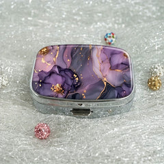 Purple/Gold Marble Pill Organizer 2-Compartment Portable Medicine Case