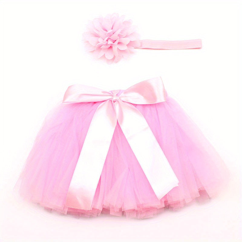2pcs Newborn Fluffy Skirt Headband Baby Rabbit Skirt purple pink