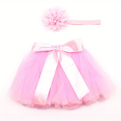 2pcs Newborn Fluffy Skirt Headband Baby Rabbit Skirt purple pink