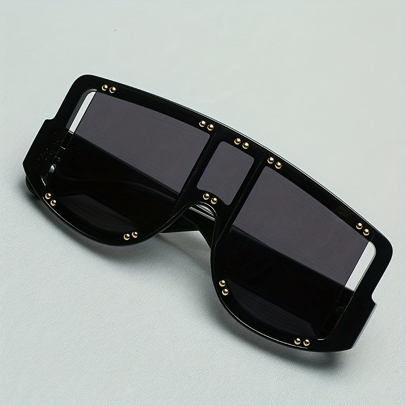 Large Frame Square Rivet Colorful Sunglasses Punk Conjoined PC Sunglasses