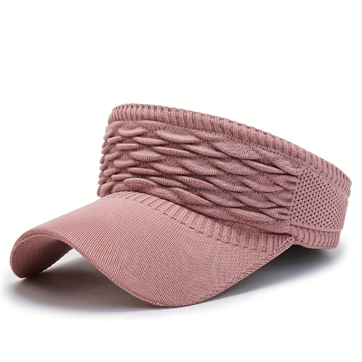 Adjustable Solid Visor Hat Lightweight Ruched Knitted Sun Hat