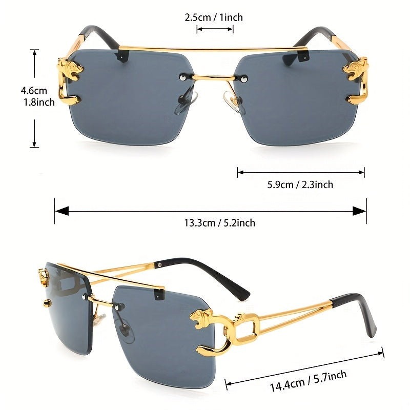 Leopard Charm Sunglasses Top Bar Rimless Metal Sun Shades UV400