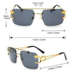 Leopard Charm Sunglasses Top Bar Rimless Metal Sun Shades UV400