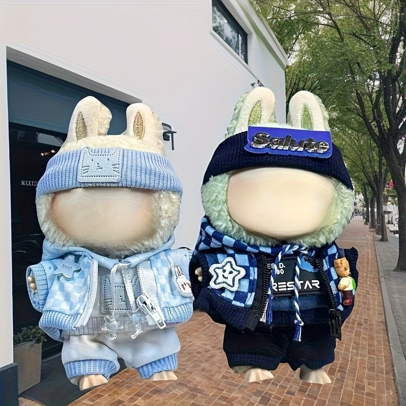 16 Pcs Doll Clothes Plaid Hoodie Headband Set for LABUBU Dolls