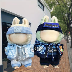 16 Pcs Doll Clothes Plaid Hoodie Headband Set for LABUBU Dolls