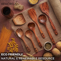 14pcs Wooden Cooking Utensils Set Nonstick Spoons Healthy Kitchen