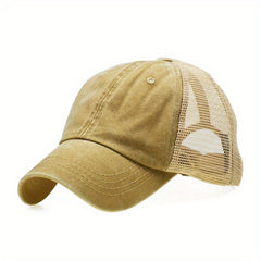 Old Washed Solid Light Plate Mesh Baseball Cap Outdoor Dad Hat